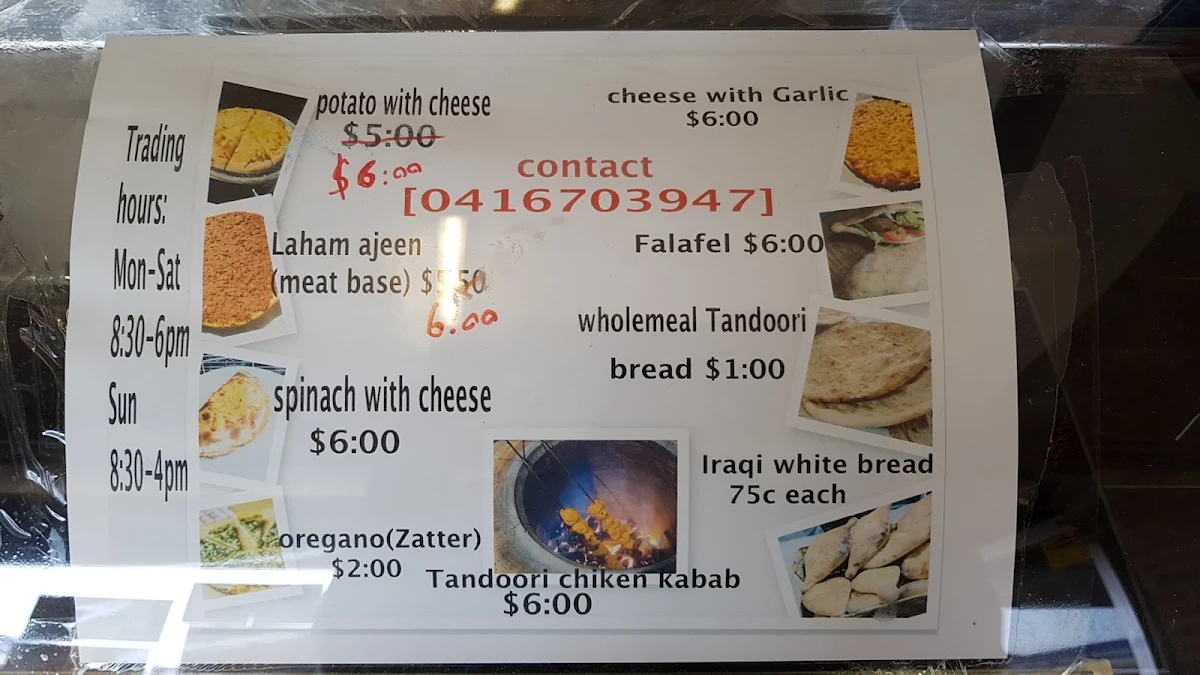 Menu, Tabaq Tandoori Corner