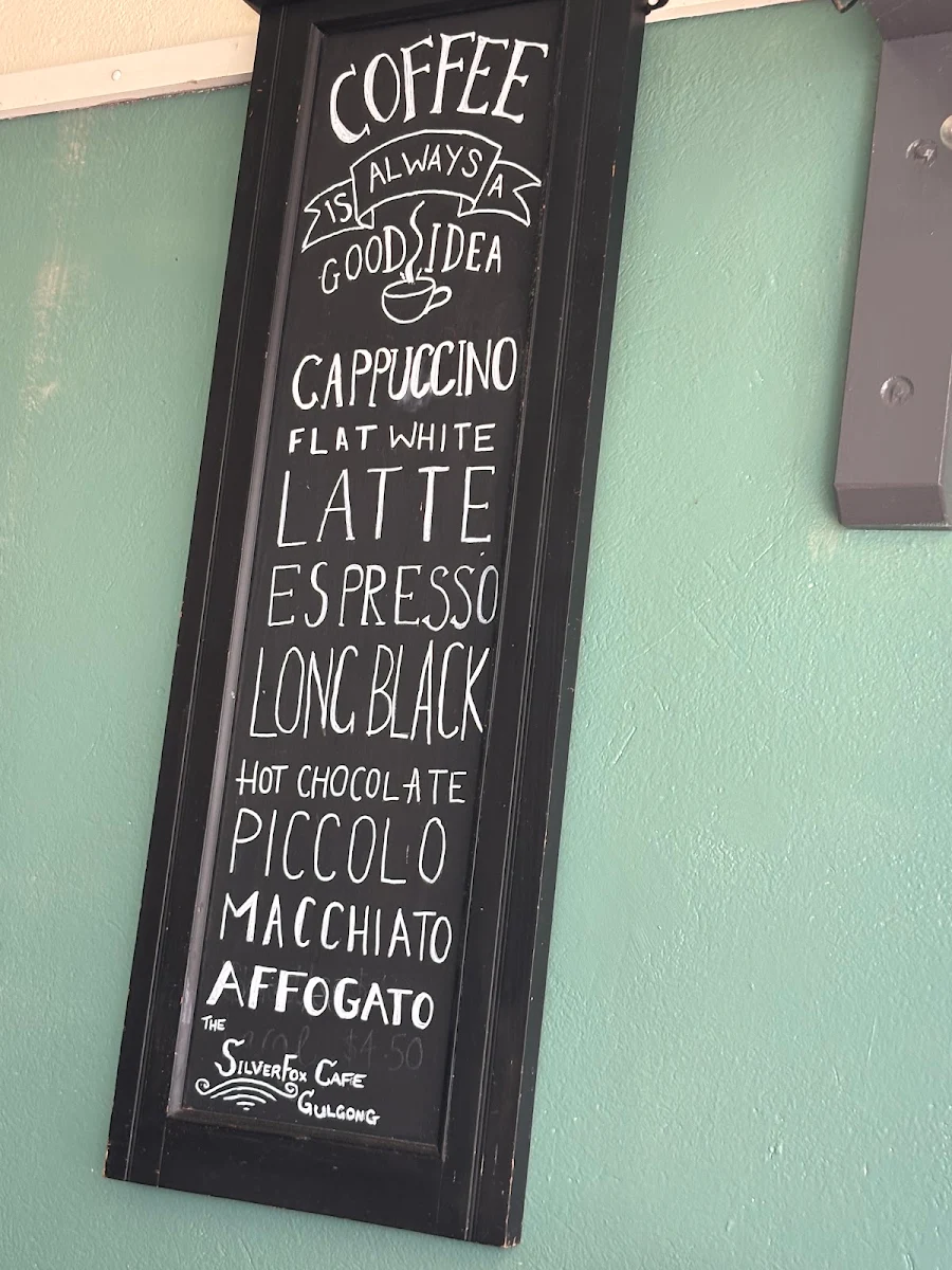 Menu, Silver Fox Cafe Gulgong