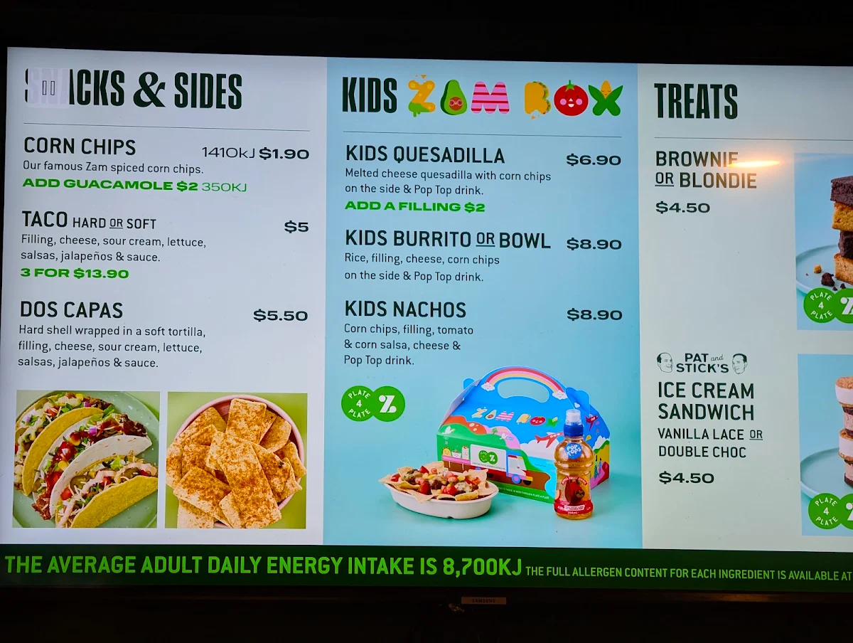 Menu, Zambrero Melville
