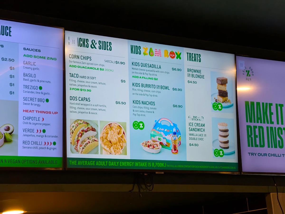 Menu, Zambrero Melville