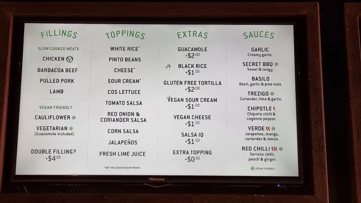 Menu, Zambrero Melville