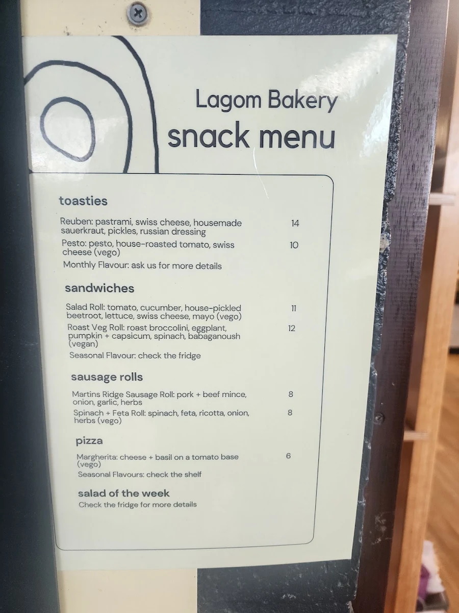 Menu, Lagom Bakery