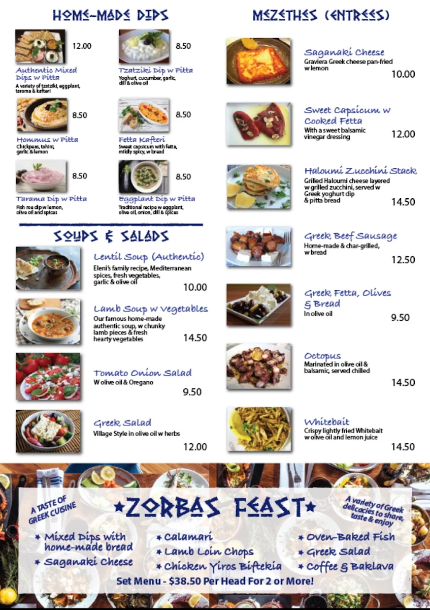 Menu, Fetta's Greek Taverna