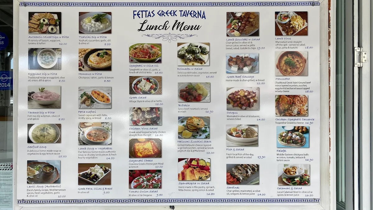 Menu, Fetta's Greek Taverna