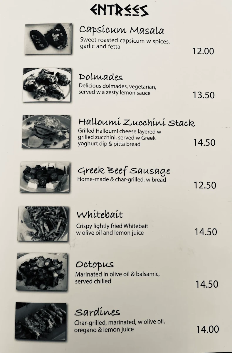 Menu, Fetta's Greek Taverna