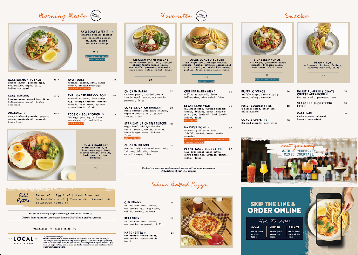 Menu, Local Bar & Eatery