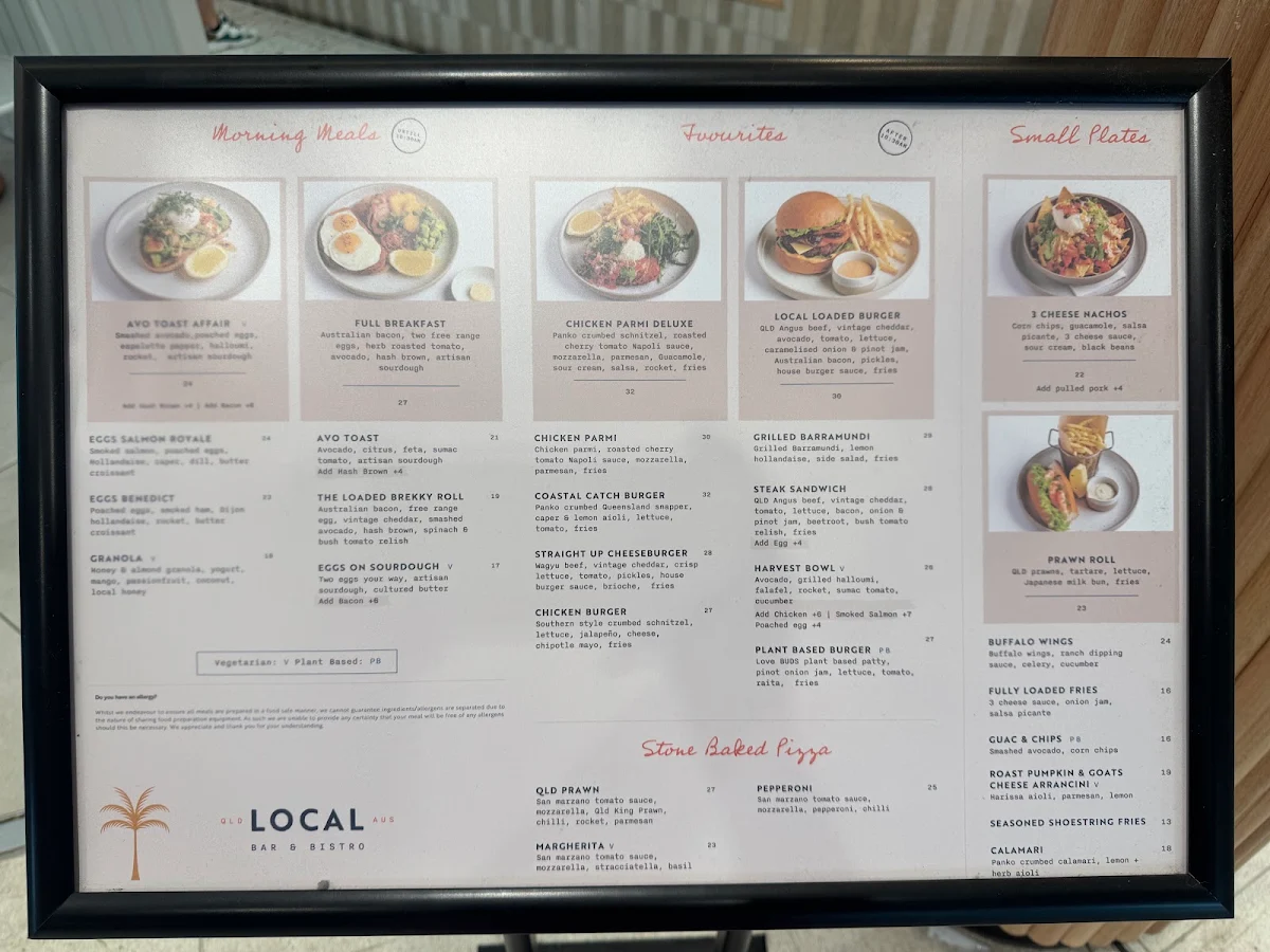 Menu, Local Bar & Eatery
