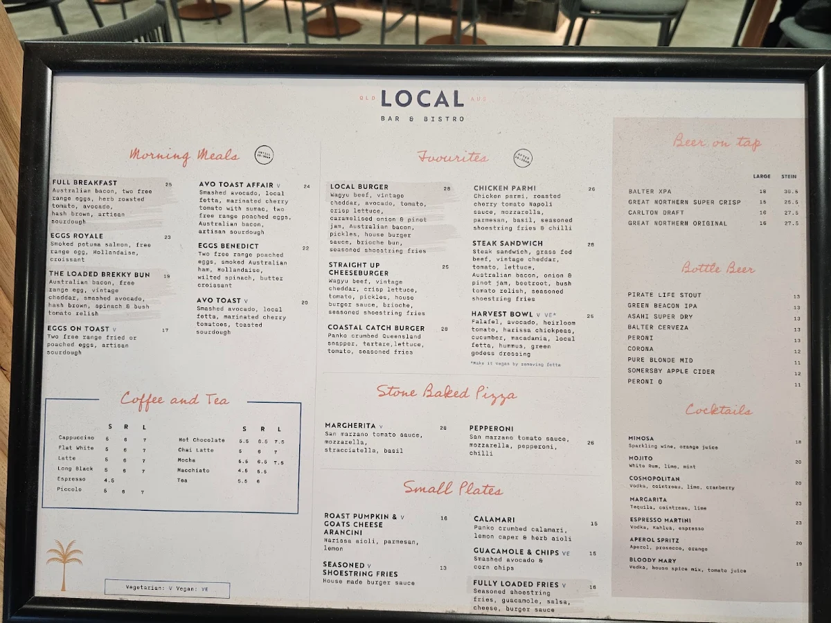 Menu, Local Bar & Eatery