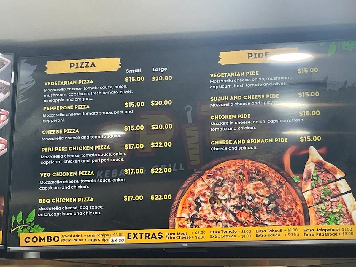Menu, Spitz Kebab & Grill