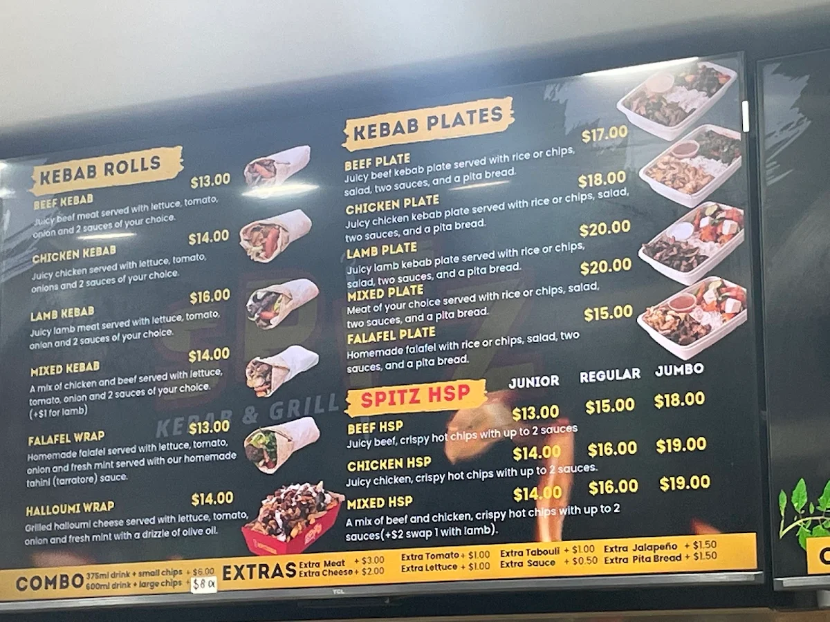 Menu, Spitz Kebab & Grill
