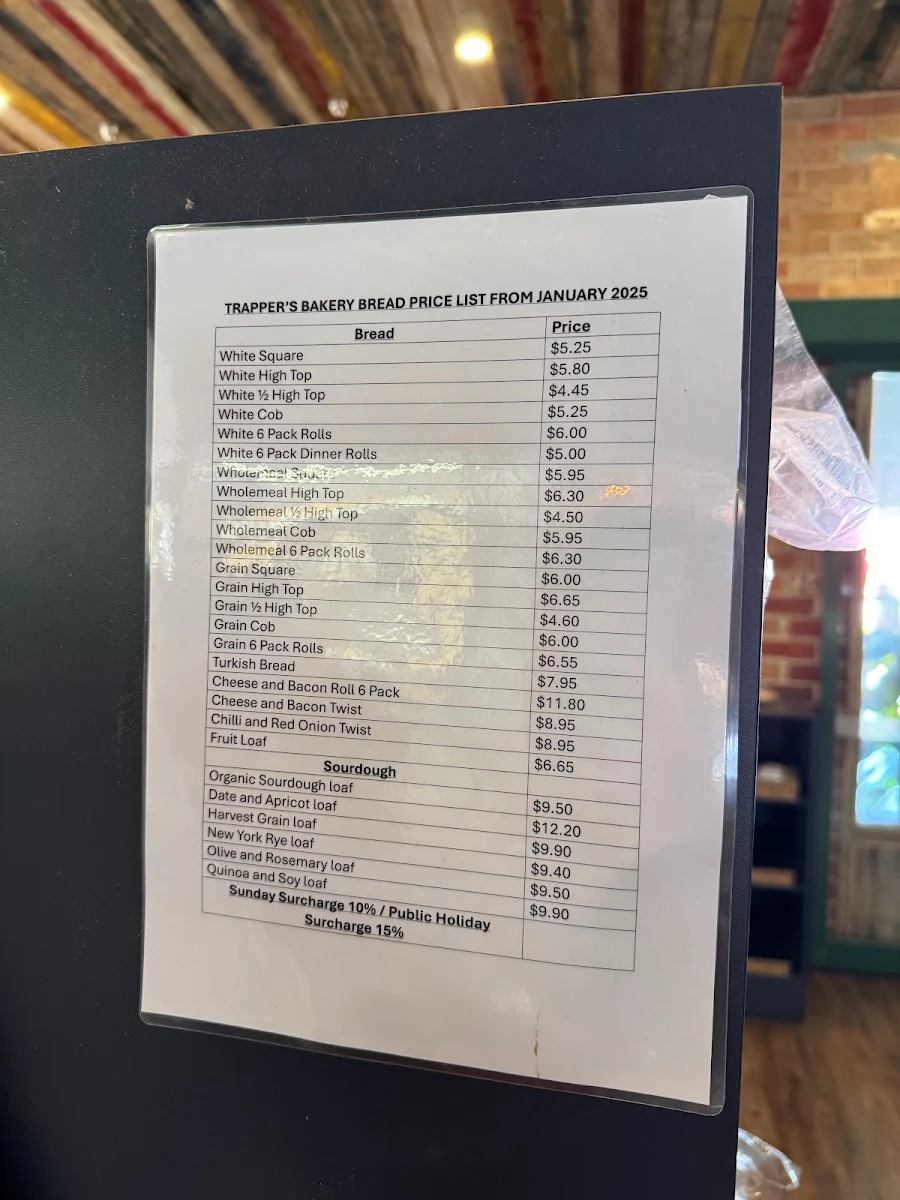 Menu, Trappers Bakery