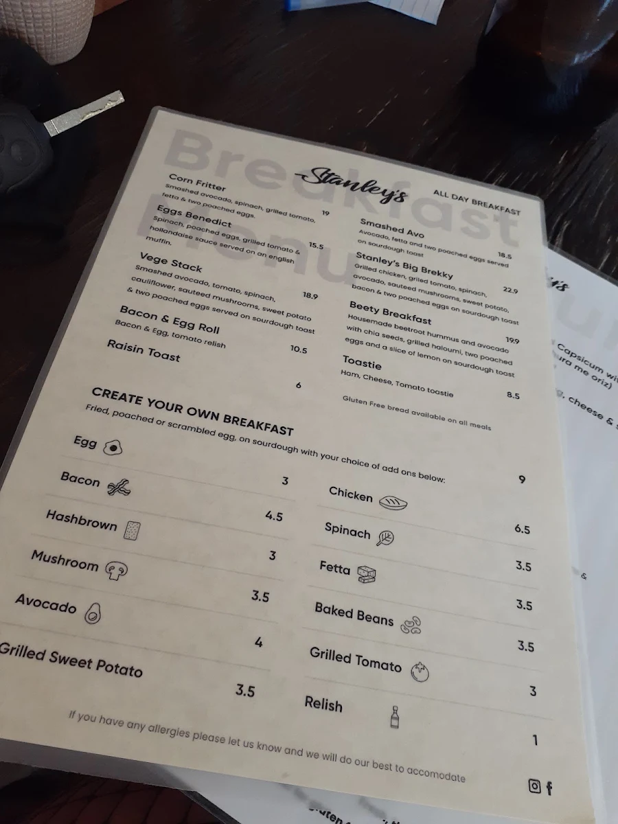 Menu, Stanley's Cafe / Restaurant