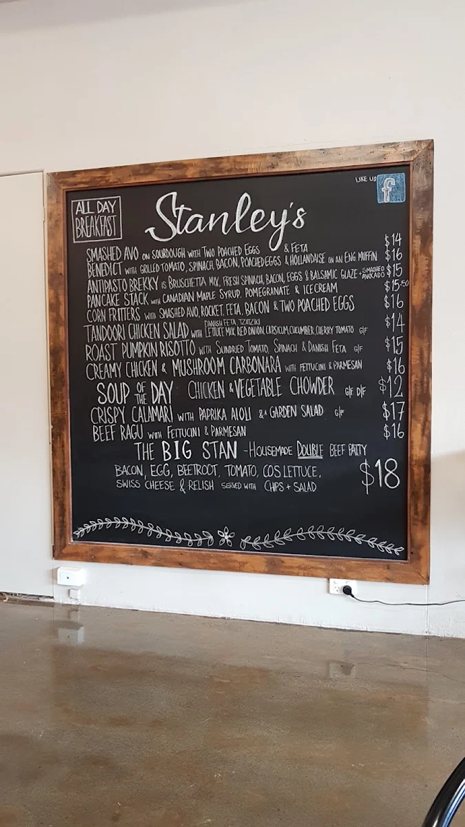 Menu, Stanley's Cafe / Restaurant