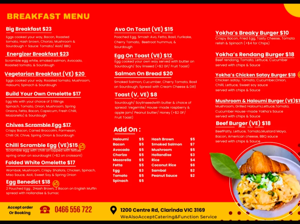 Menu, YOKHA RESTO & CAFE