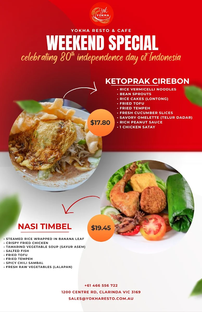 Menu, YOKHA RESTO & CAFE