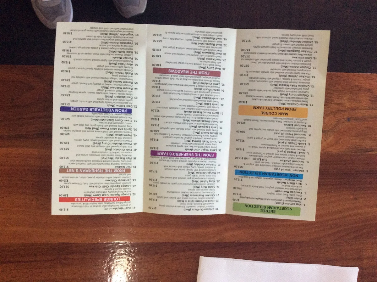 Menu, Indian Lounge Indian Cuisine
