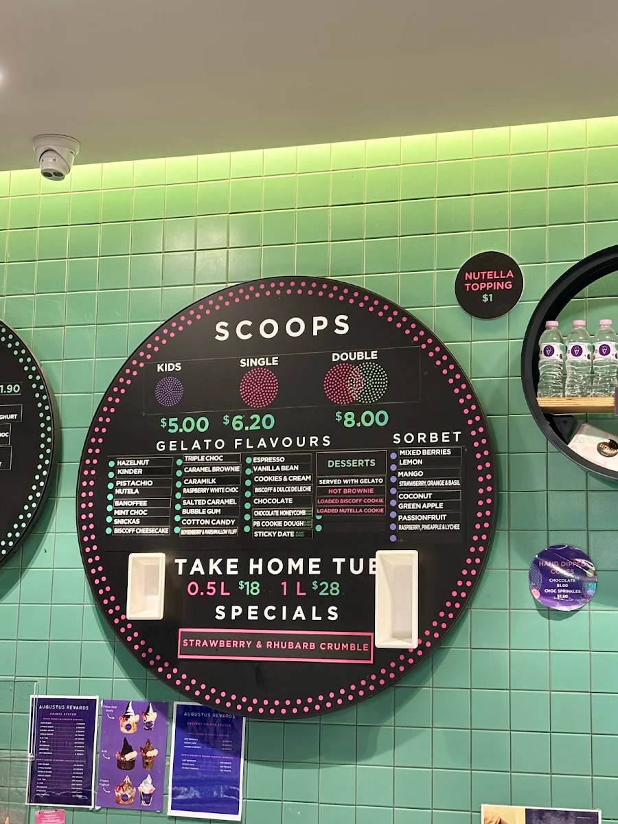 Menu, Augustus Gelatery + Acai Geelong