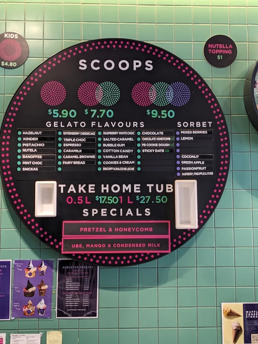 Menu, Augustus Gelatery + Acai Geelong