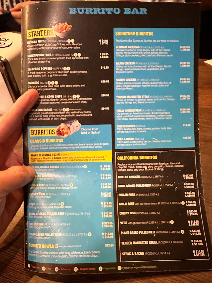 Menu, Burrito Bar Ballina