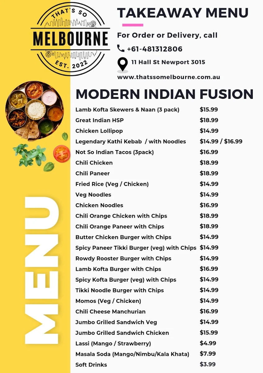 Menu, That's So Melbourne Newport