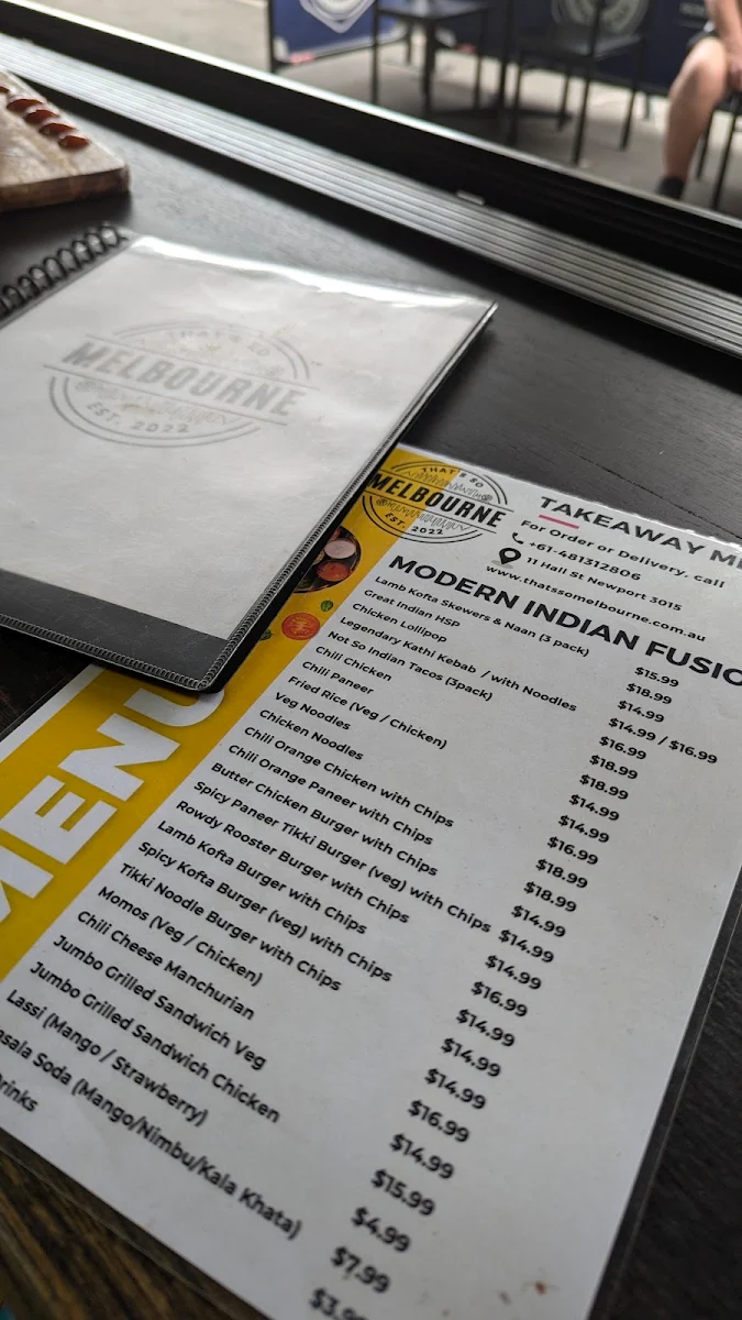 Menu, That's So Melbourne Newport