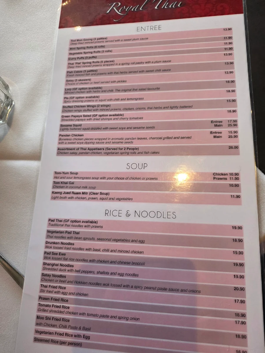 Menu, Royal Thai Restaurant 🇹🇭🍴