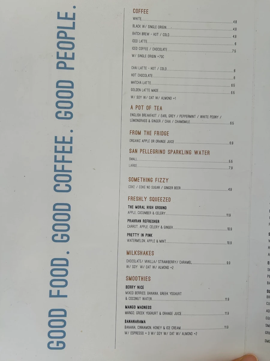 Menu, Tall Timber Cafe