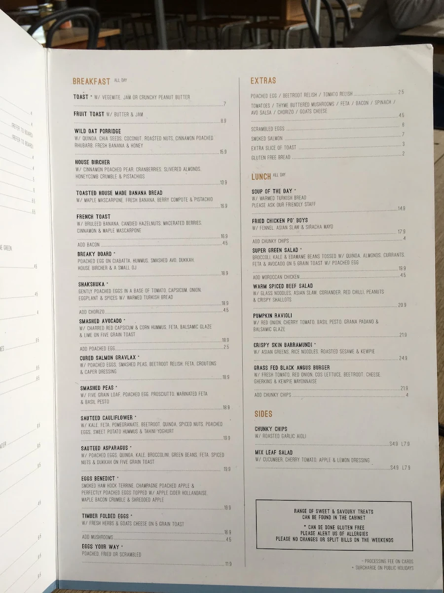 Menu, Tall Timber Cafe