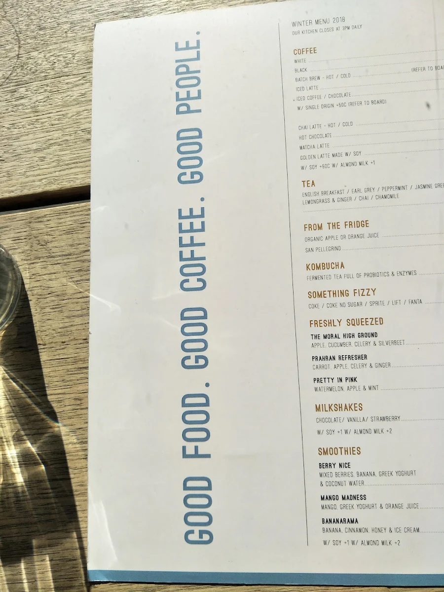 Menu, Tall Timber Cafe