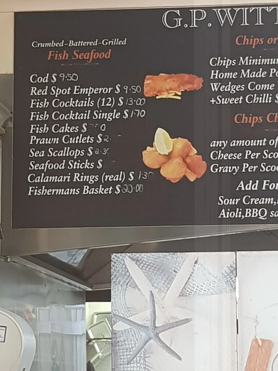 Menu, G.P Witt's Traditional Fish & Chips