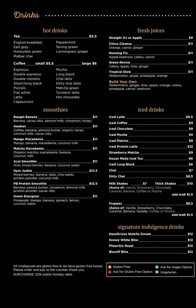 Menu, Cafe 65