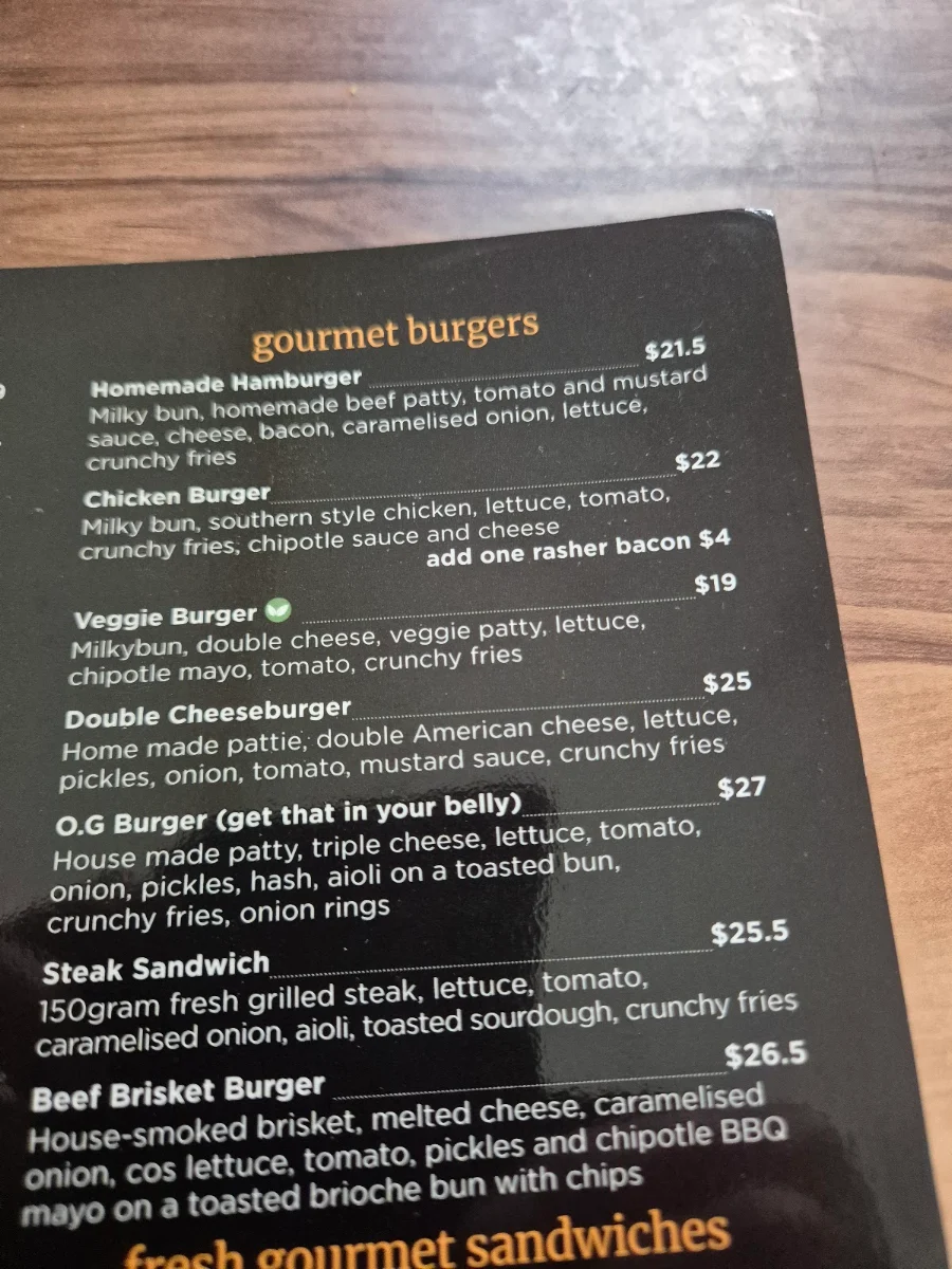 Menu, Cafe 65