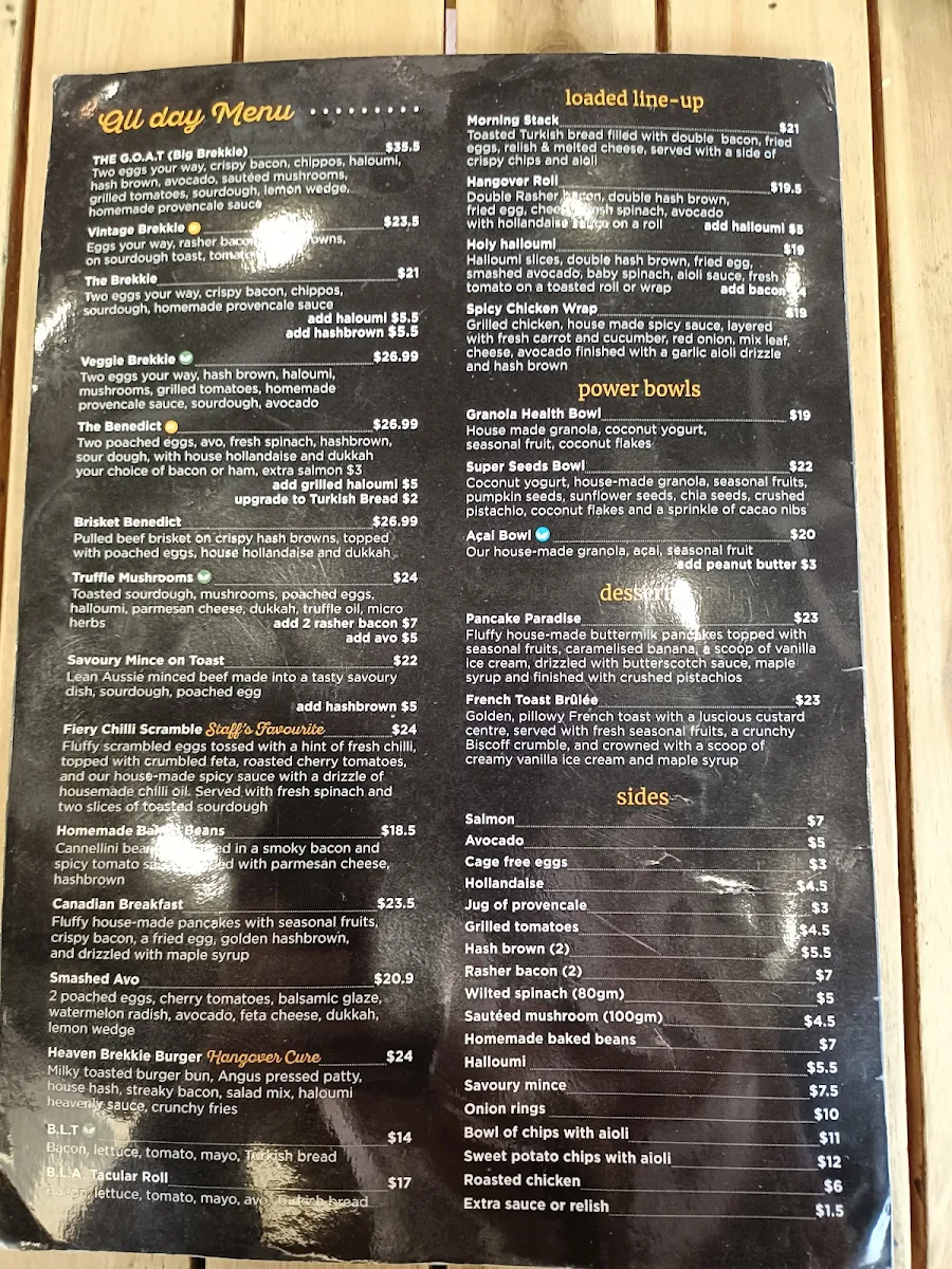Menu, Cafe 65