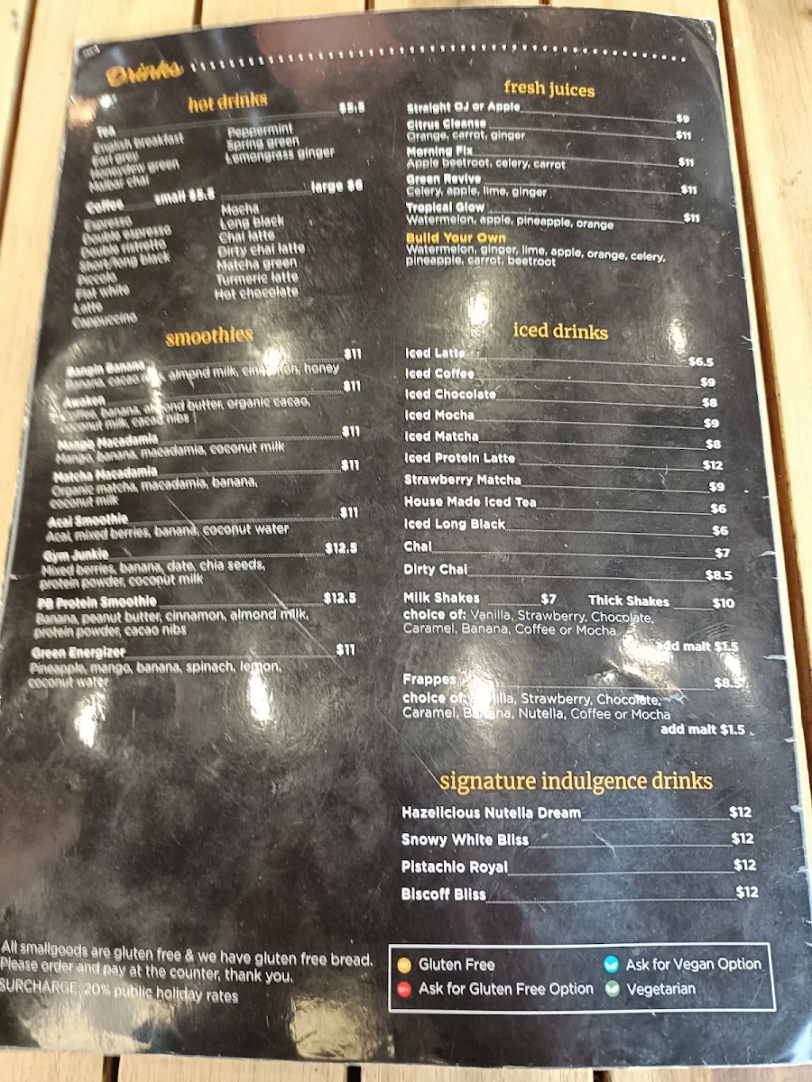 Menu, Cafe 65