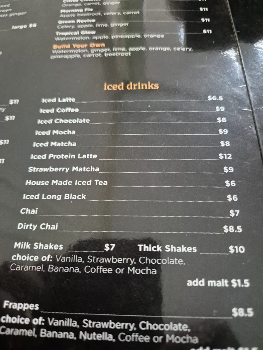 Menu, Cafe 65