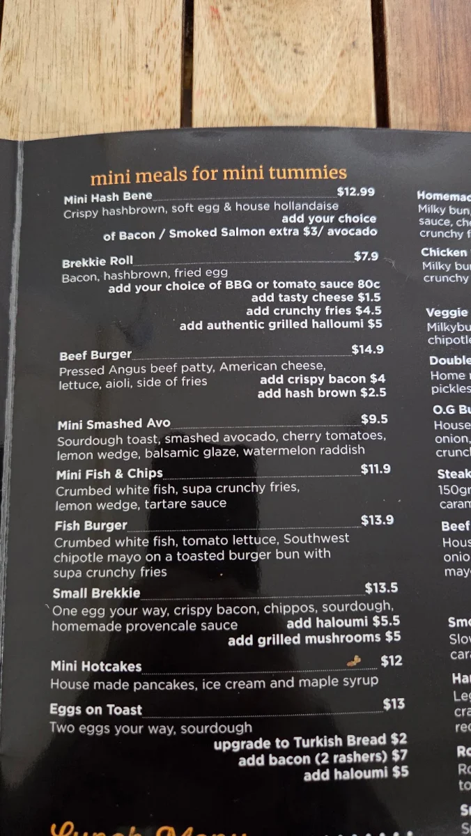 Menu, Cafe 65