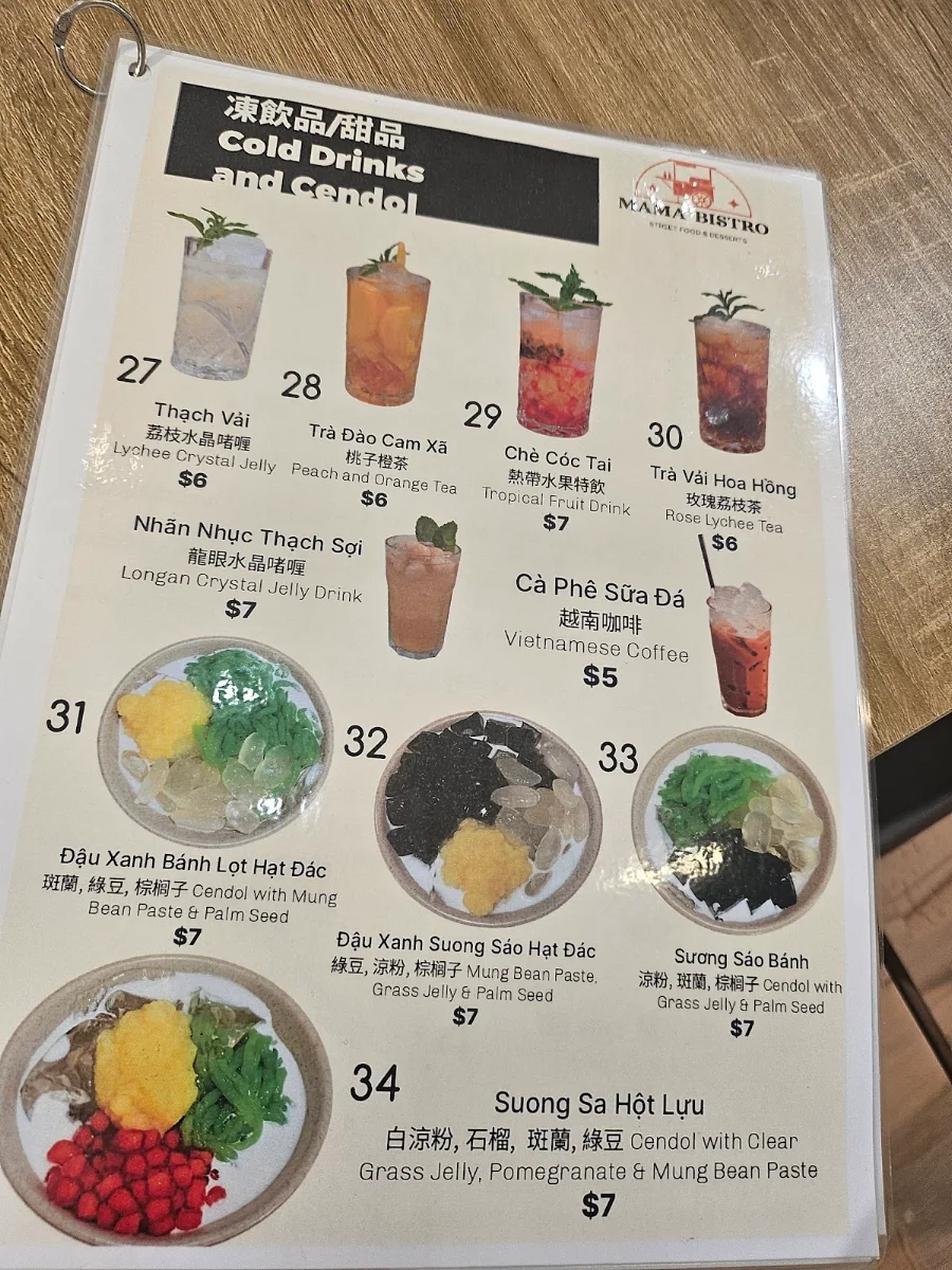 Menu, Mama Bistro