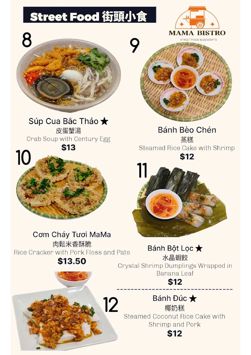 Menu, Mama Bistro