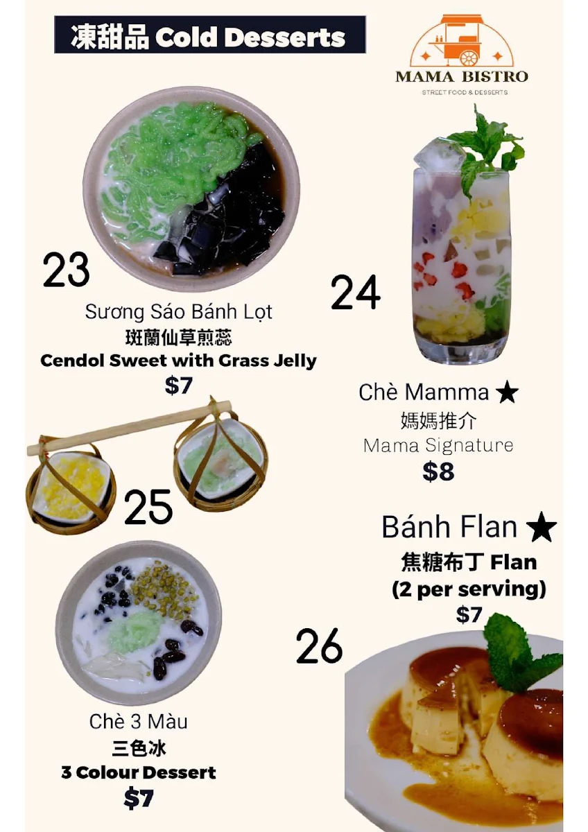 Menu, Mama Bistro