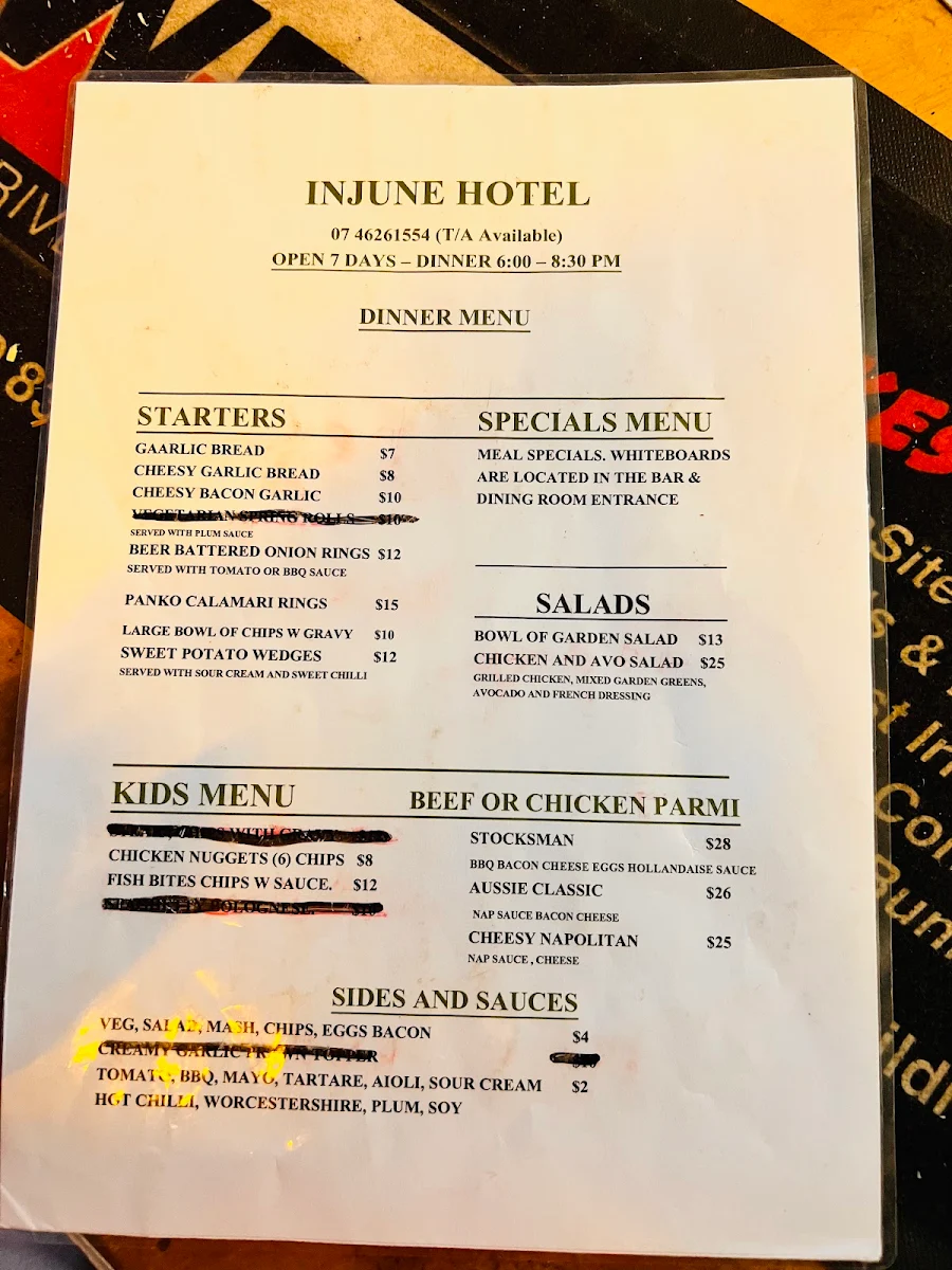 Menu, Injune Hotel