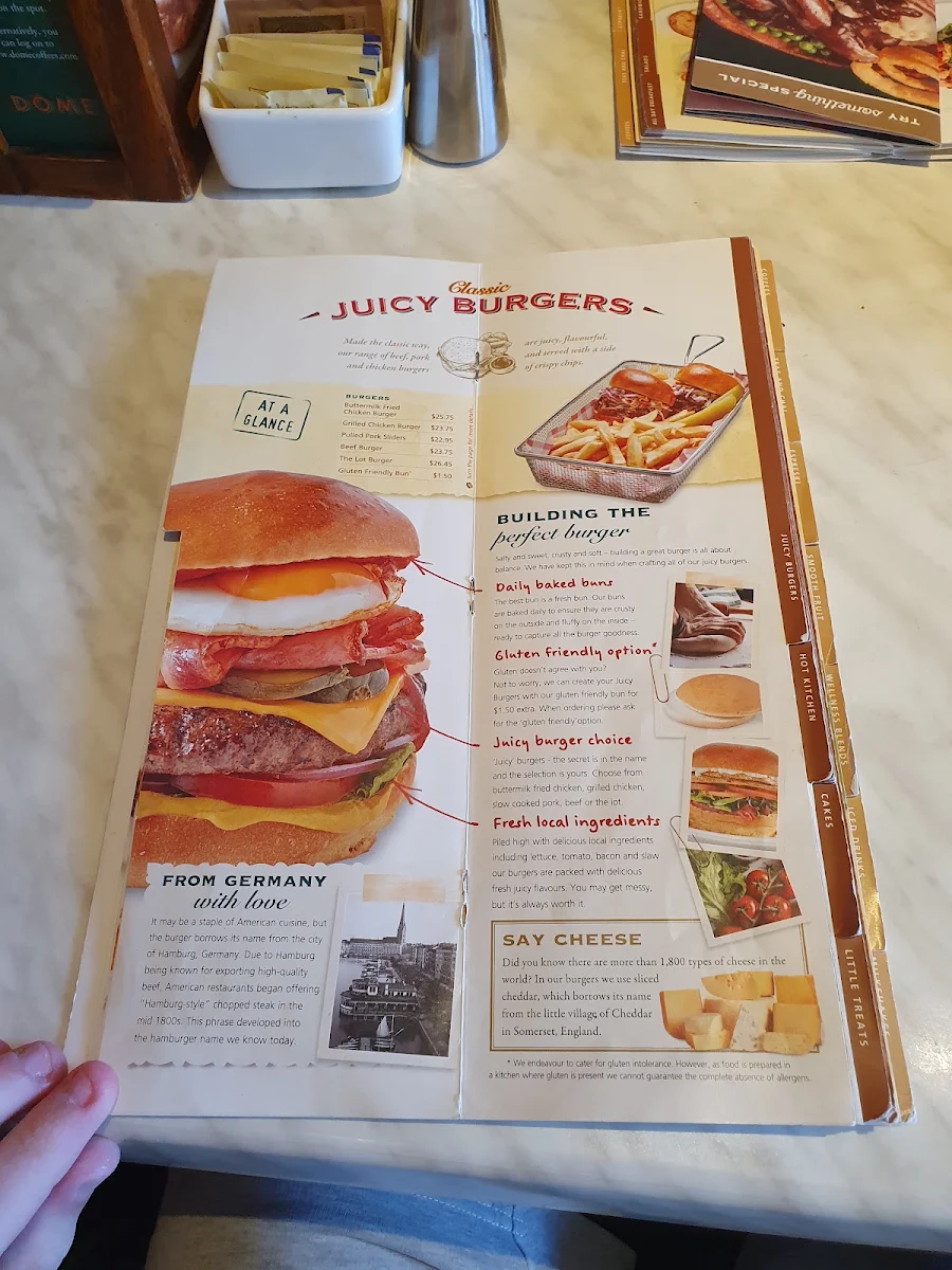 Menu, Dôme Café - Kelmscott