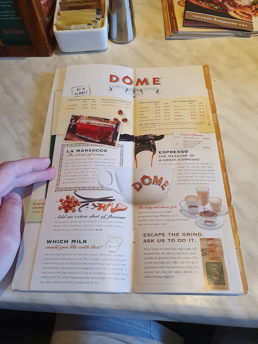 Menu, Dôme Café - Kelmscott