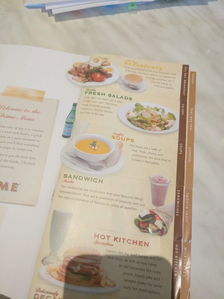 Menu, Dôme Café - Kelmscott
