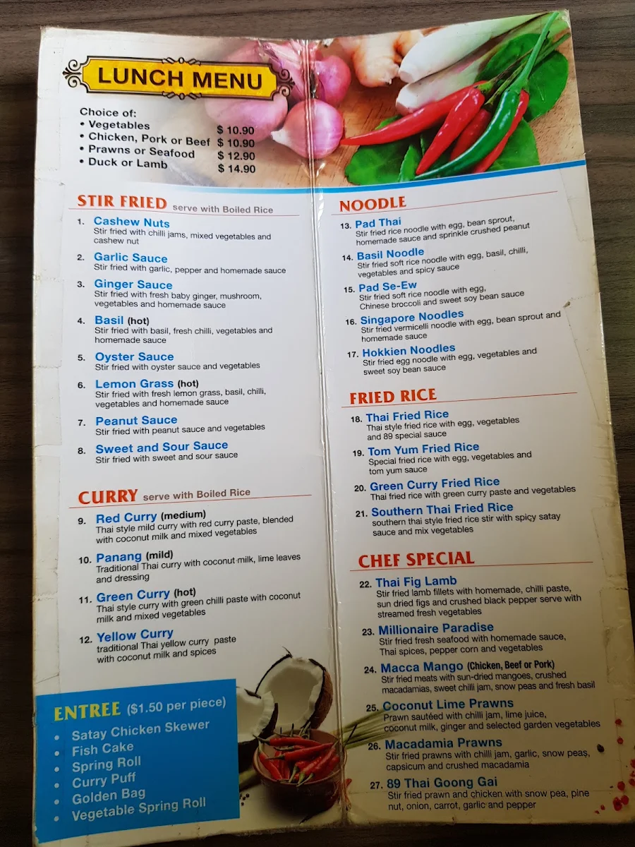 Menu, 89 Thai Windsor