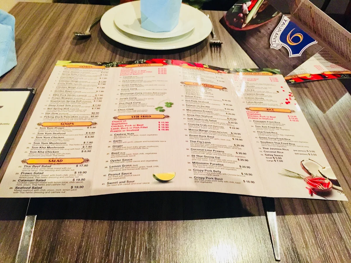 Menu, 89 Thai Windsor