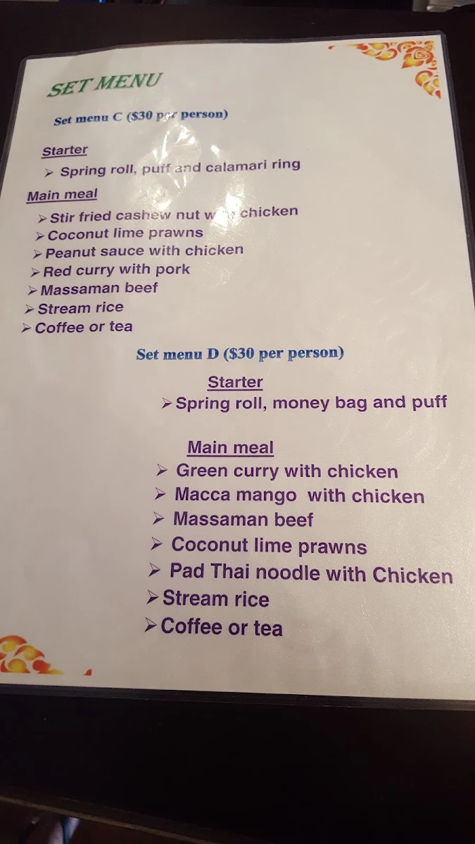 Menu, 89 Thai Windsor
