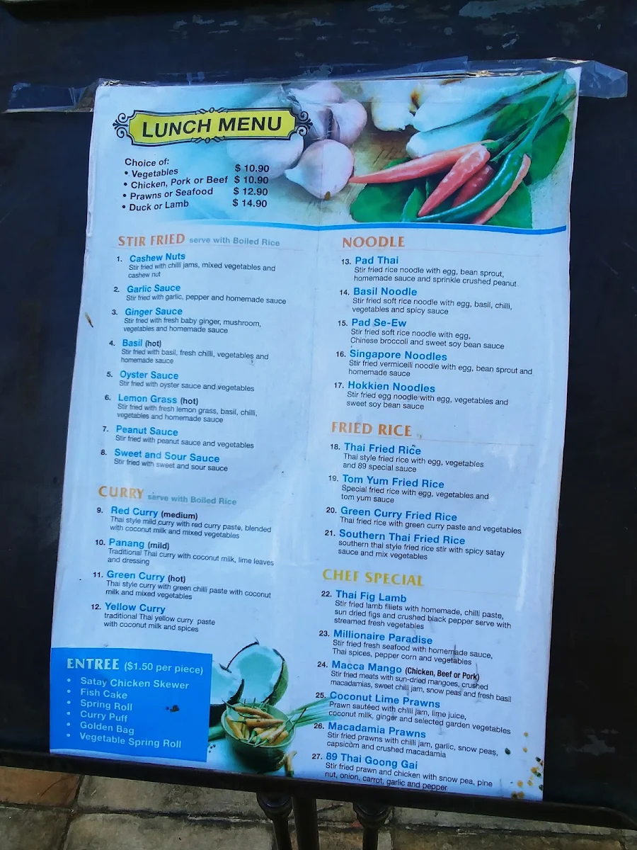 Menu, 89 Thai Windsor