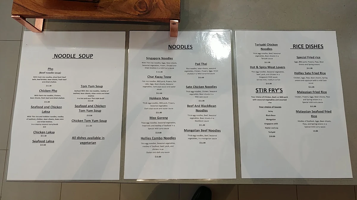 Menu, Hollie's Cafe