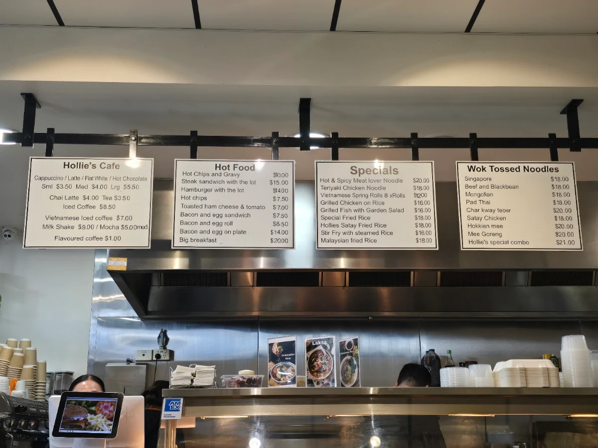 Menu, Hollie's Cafe