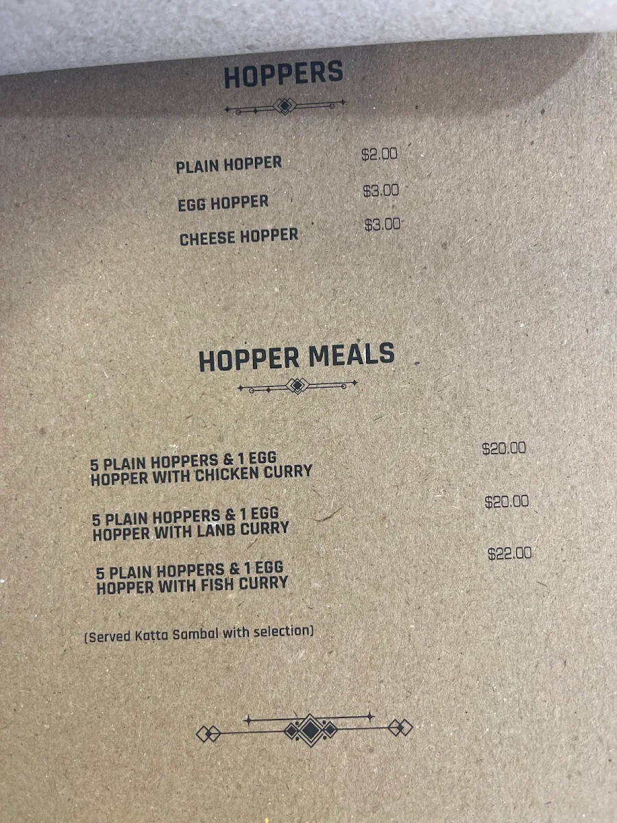Menu, Cafe and Ceylon cuisine